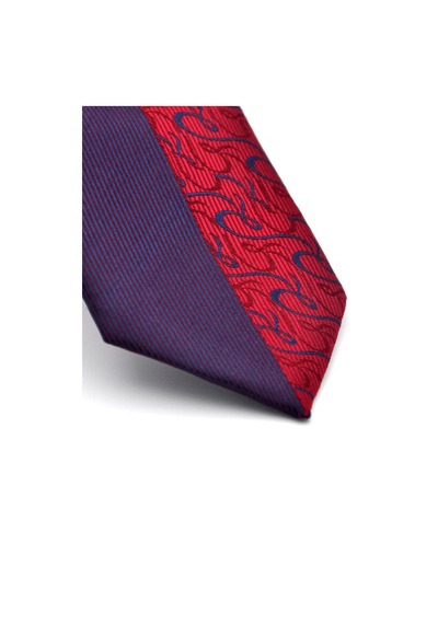 Gaffy Bordo Ve Lacivert Pano Desenli Dokuma Kumaş Slim Fit Kravat // Kpk011 Desenli