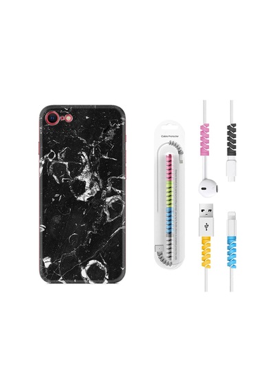 Apple Uyumlu iPhone 6/6S Kılıf Kablo Koruyuculu Black Hole Marble 1387