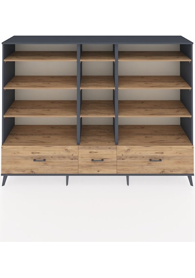 Hyperion Dolap 12 Raflı 3 Çekmeceli 220x44x163 Antrasit-çam Antrasit-çam