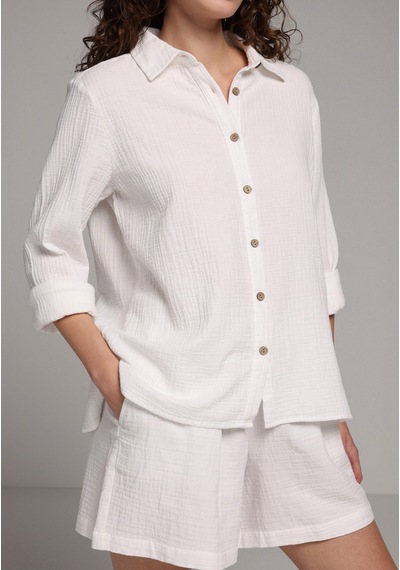 Colin's Colins Regular Fit Shirt Neck Düz Kadın Beyaz Kısa Kol Gömlek Cl1079416 Q1.v2 Wht