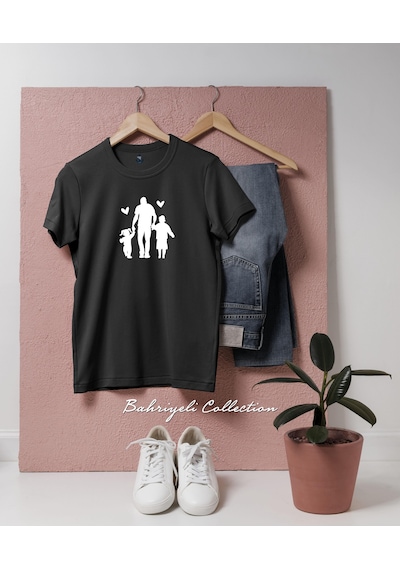 Bahriyeli Collection Oversize Babalar Günü Baba Ve Çocuklar Tasarımlı Unisex T-shirt Siyah