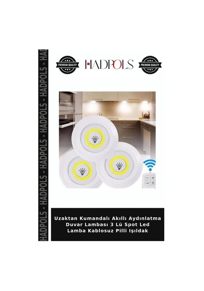 Uzaktan Kumandalı Akıllı Aydınlatma Duvar Lambası 3 Lü Spot Led Lamba Kablosuz Pilli Işıldak Beyaz
