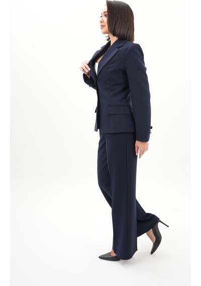 Velnara Moda Lacivert Modern Klasik Kadın Takım Elbise - Düğme Detaylı Ceket & Boru Paça Pantolon Lacivert - 942442082 Lacivert