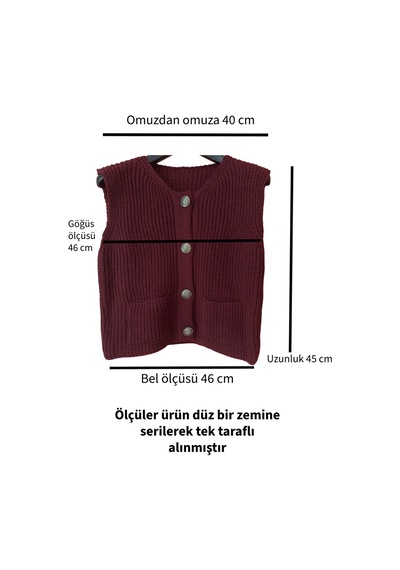 Feg Store Metal Düğme Detaylı V Yaka Bordo Örgü Triko Yelek