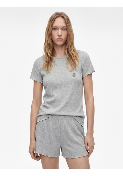 Koton Kısa Kollu Viskon Karışımlı Rahat Kalıp Pijama Takımı - 2'li Set Gri Melanj 6slk40119mk Koton Kısa Kollu Viskon Karışımlı Rahat Kalıp Pijama Takımı - 2'li Set Gri Melanj 6slk40119mk