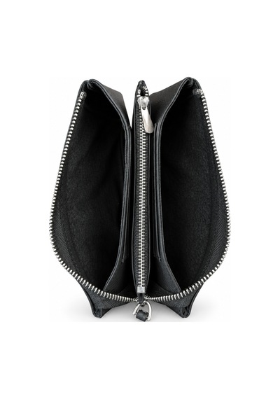 Alphaclub Bag Hakiki Deri Çok Bölmeli Fermuarlı Bilek Askılı Unisex Cüzdan Siyah