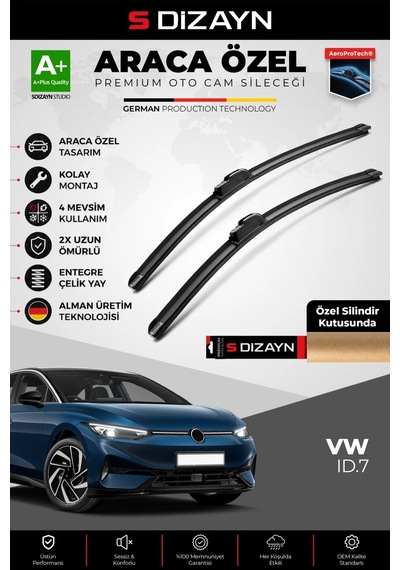 S-dizayn Volkswagen Id.7 Ön Cam Silecek Seti 2023 Üzeri Premium Araca Özel 70-40 Cm A+ Kalite