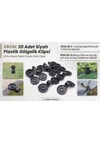 20 Adet Siyah Plastik Gölgelik Klipsi, Yuvarlak Şekilli Branda Tutturma Aparatı, Bahçe Filesi Ve Kuş Ağı İçin Çok Amaçlı Sabitleme Klipsleri Çok Renkli