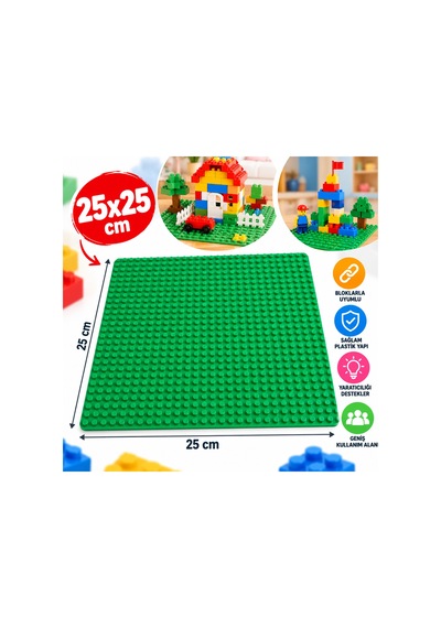 25x25 Cm Blok Oyun Tablası Yeşil Yapım Oyuncakları İçin Zemin