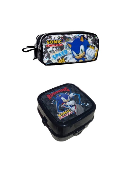 Sonic Beslenme Kabı Ve Kalem Çantası Siyah Çok Renkli