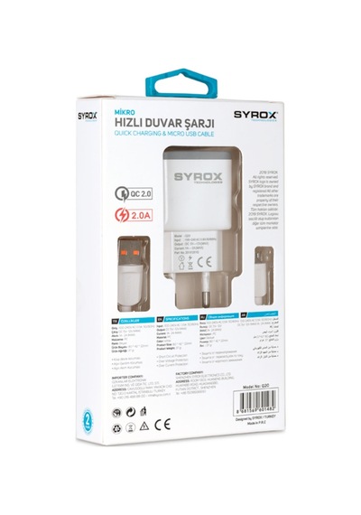 Syrox Q20 Şarj Aleti Micro Usb Kablo Set 2.0A - Beyaz (538246476)