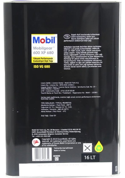 Mobil Mobilgear 600 Xp 680 Yüksek Performanslı Dişli Yağı 16 L
