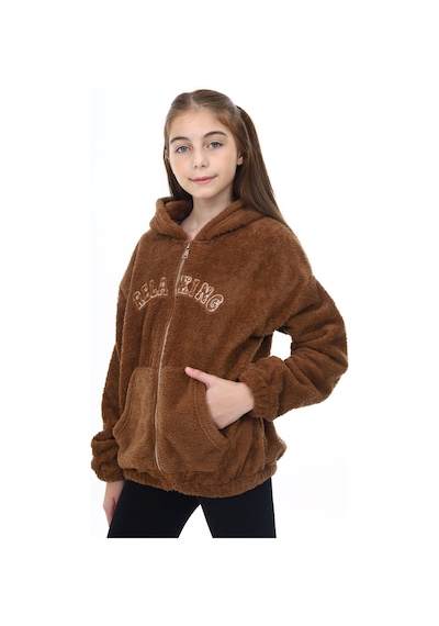 Toontoy Kız Çocuk Peluş Hırka Kahverengi