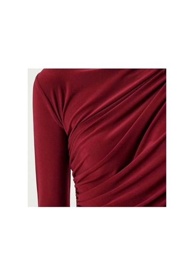 Unika Boutique Merrline Kadın Sandy Rahat Kumaş Drapeli Bluz Bordo