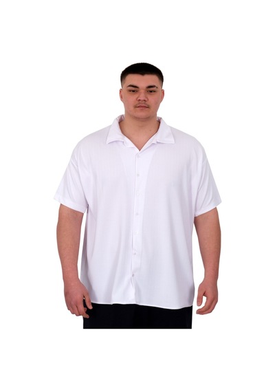 Mode Xl Büyük Beden Erkek Gömlek Apas Yaka Şerit Desen Jakar U24382 Beyaz Beyaz