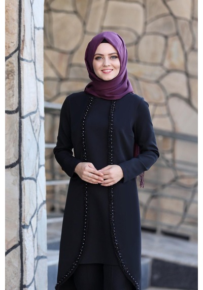 İbrahim Burak Etiler Collection Gül İşlemeli İkili Takım Mc1434 Siyah