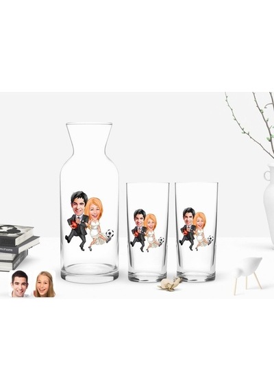 Kişiye Özel Renkli Baskılı Sevgililer Karikatürlü Ikili Rakı Bard (482903582)