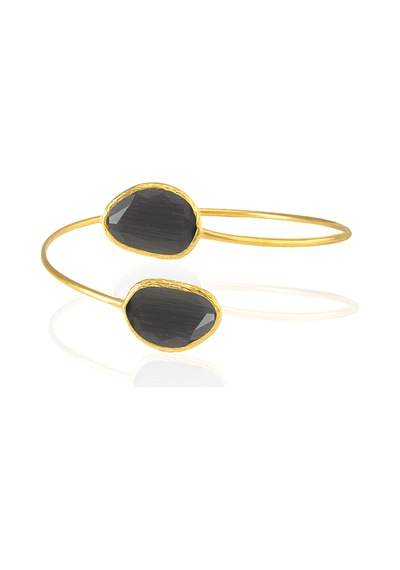 Kadir Jewellery 22 Ayar Altın Kaplama Zirkon Taşlı Ayarlanabilir Trend Bilezik Siyah