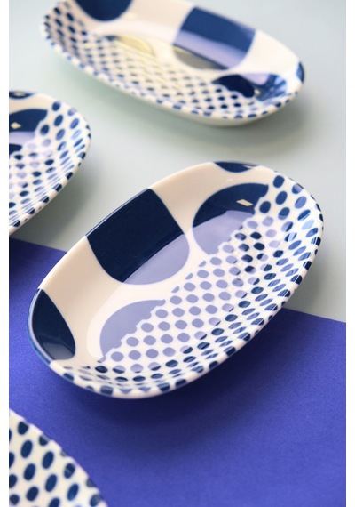 Tabak Evi Porselen Spotty Oval Kayık Tabak 15x8,5x2cm 4 Parça Çok Renkli