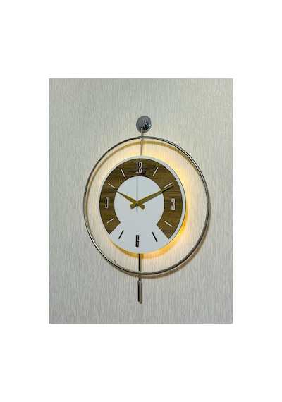 Pey Aksesuar 50x70 Cm Metal Ahşap Ve Işığın Muhteşem Uyumu Duvar Saati Dekoratif Ahşap-m54-kromgrı-beyaz-ceviz-ceviz