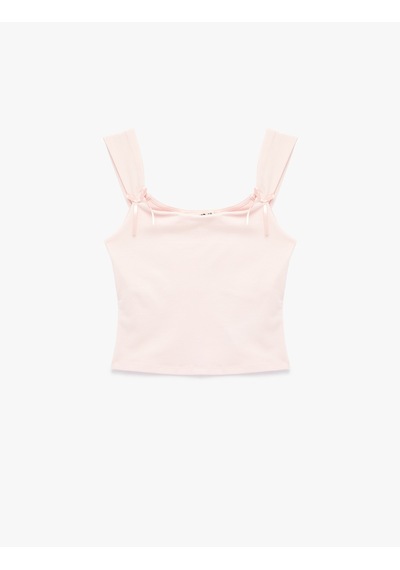 Koton Pamuklu Slim Fit Kolsuz Kare Yaka Fiyonklu Bluz Pembe 6sal30214ık Gül