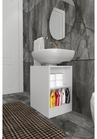 Rans Banyo Dolabı, Wc Alt Lavabo Dolabı Mdf Beyaz