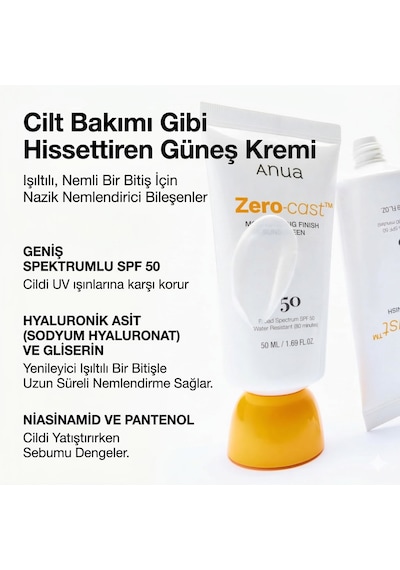Anua Zero-Cast Nemlendirici Güneş Kremi SPF50 50 ML