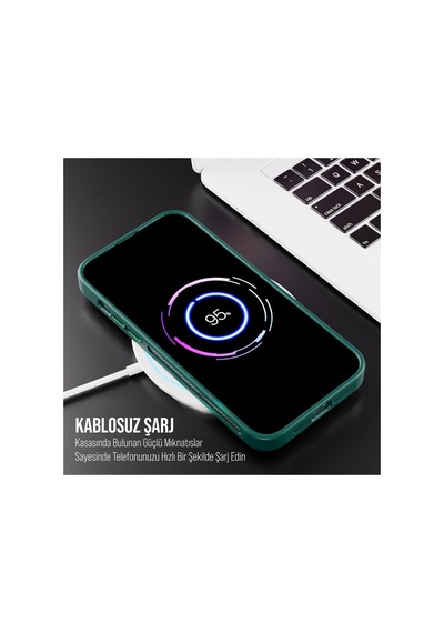 İphone 11 Uyumlu Magsafe Kılıf Mıknatıslı Standlı Darbeye Dayanıklı Mat Şeffaf Arka Kapak Lens Hediyeli Yeşil