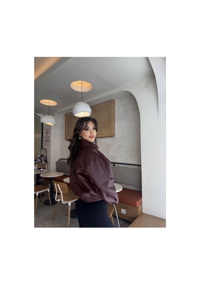 Merstore Yeni Sezon Kadın Bomber Deri Ceket Bordo Bordo