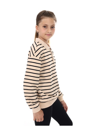 Toontoy Kız Çocuk Çizgili Sweatshirt Bej