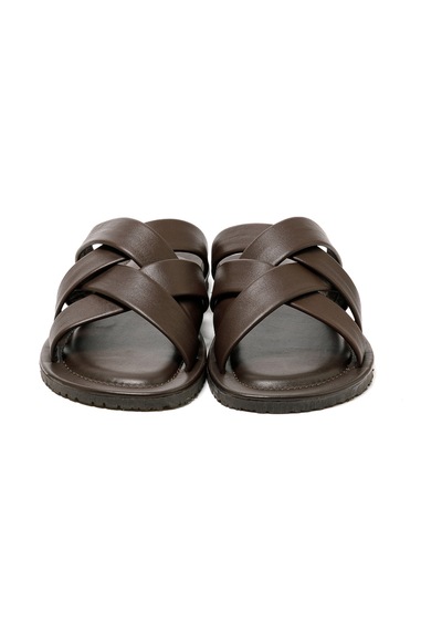 Brown Terlik Erkek M7727 The Sandals Factory Leather Upper Sandals Brown Kahverengi