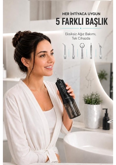 Premium Pratik Banyo Kişisel Şarjlı Ağız Duşu 4 Modlu Taşınabilir Ağız Bakım Cihazı Oc01 Siyah