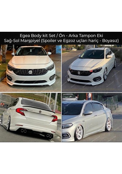 Fiat Egea Body Kit Set - Ön Tampon Eki / Arka Tampon Eki / Sağ-sol Marşpiyel - Boyasız - Fiberglass