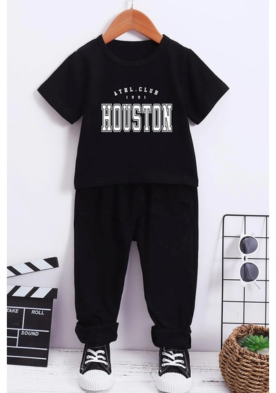 Uyguntarz Çocuk Houston Alt - Üst Eşofman Takımı Siyah