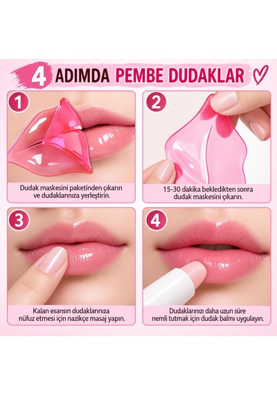 3b Trend Nemlendirici Dudak Maskesi Pembe Hidrojel Dudak Bakım Maskesi, Pürüzsüz Görünüm