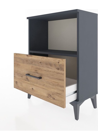 Arges Komodin Tek Raflı Tek Çekmeceli 60x30x80 Antrasit-çam Antrasit
