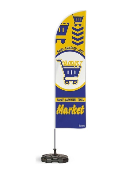 Market Manav Şarküteri Temalı Yelken Bayrak Takımı Mavi Sarı 2 Adet