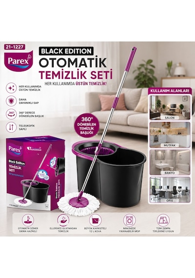 Parex-613399 Black Edıtıon Otomatik Temizlik Seti Mop 12lt