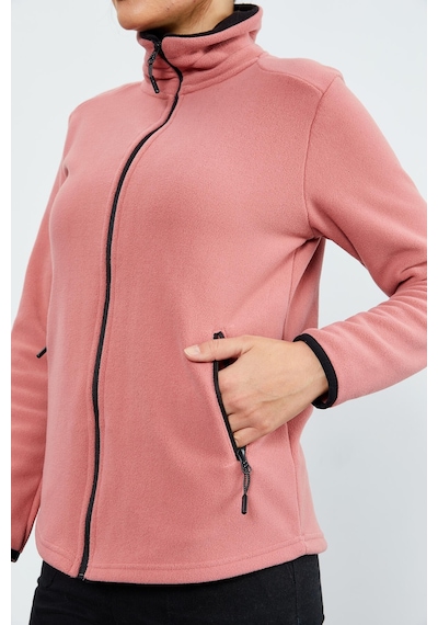 Tommy Life Yaban Gülü Dik Yaka Fermuarlı Rahat Form Kadın Polar Sweatshirt - 97173 Pembe