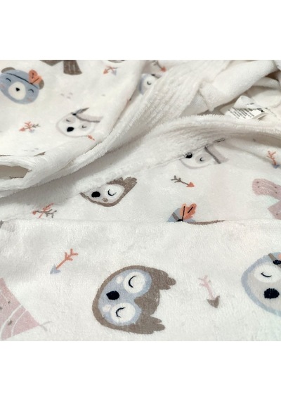 Night Owl Dijital Baskılı Çocuk Bornozu Gri - Beyaz