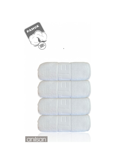 4'lü Hotel Logo Banyo Havlusu - 70x140 Cm, 490 Gr, %100 Pamuk, Spa Ve Otel Havlusu, Günlük Kullanıma Uygun Beyaz
