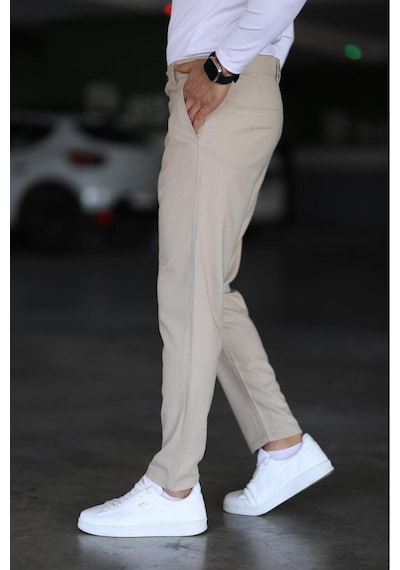 Bürke Erkek Krem/Bej Renk italyan Kesim Slim Fit Kaliteli Kumaş Pantolon