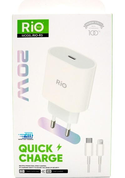 Rio Tech 20w iPhone Uyumlu Hızlı Şarj Seti Usb-c Adaptör + Lightning Kablo lı Paket Rio