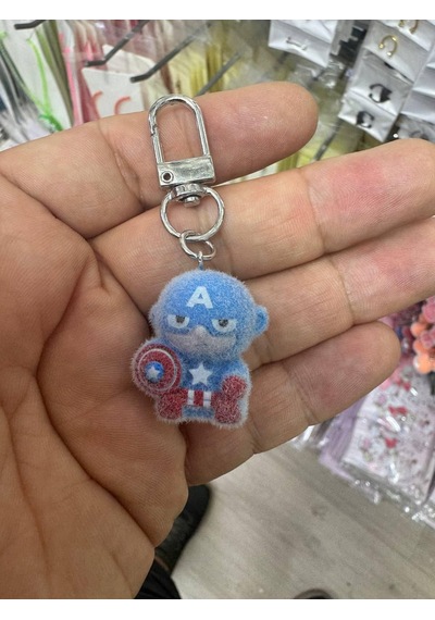Captain America Figürlü Peluş Charm Anahtarlık Çanta Ve Anahtar Süsü Hediye