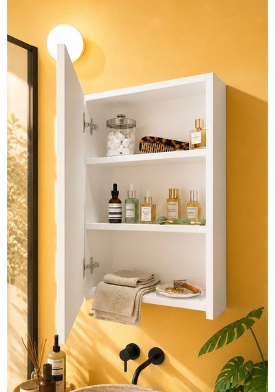 Aynalı Banyo Dolabı Tek Kapaklı Beyaz 60x40x15 Cm Banyo Üst Dolabı