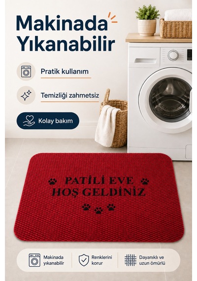 Hoşgeldiniz Desenli Kapı Önü Halı Paspas 40 X 60 Cm Kırmızı