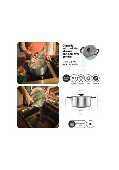 Fiskars Gryte Kapaklı, 3 Litre, Çap 22,5 Cm, Güveç Tenceresi, Tüm Diğer