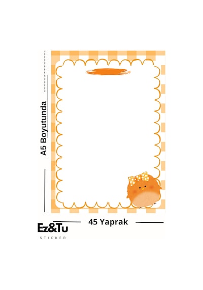 Sevimli Civcivli A5 Defter 45 Yaprak Portakal Tonlarında Cute Tasarım. Çok Renkli