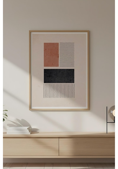 Huhuli Ahşap Çerçeveli Soyut Geometrik Desenli Tablo Huhu625