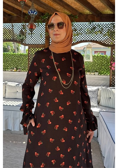 Rabia Şamlı Gül Kahverengi Elbise Normal